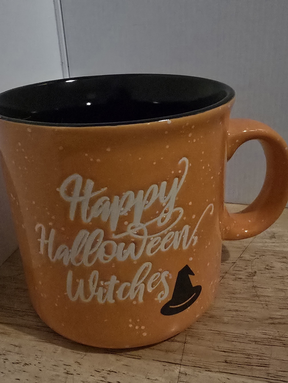 Orange Halloween Ceramic Mug with Black Interior - Happy Halloween Witches 18oz